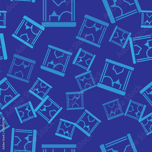 Blue 3D printer icon isolated seamless pattern on blue background. Vector.
