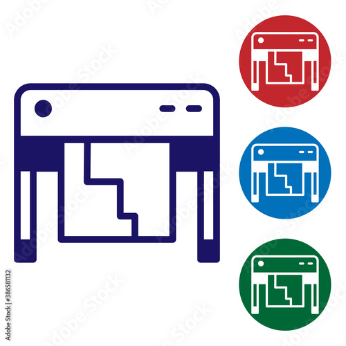 Blue Plotter icon isolated on white background. Large format multifunction printer. Polygraphy, printshop service. Set icons in color square buttons. Vector.