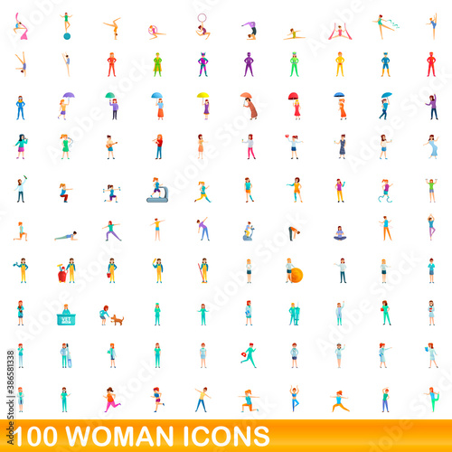 100 woman icons set. Cartoon illustration of 100 woman icons vector set isolated on white background