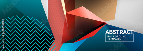 Low poly 3d geometric shapes, minimal abstract background. Vector illustrations for covers, banners, flyers and posters and other