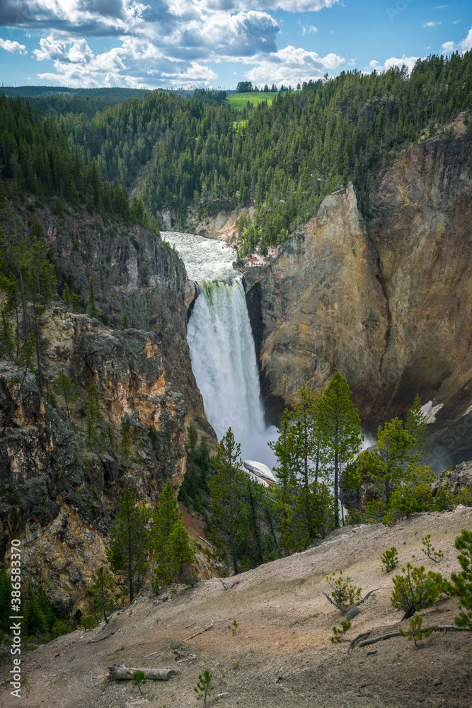 lower falls of the yellowstone national park in the grand canyon, wyoming, usa
