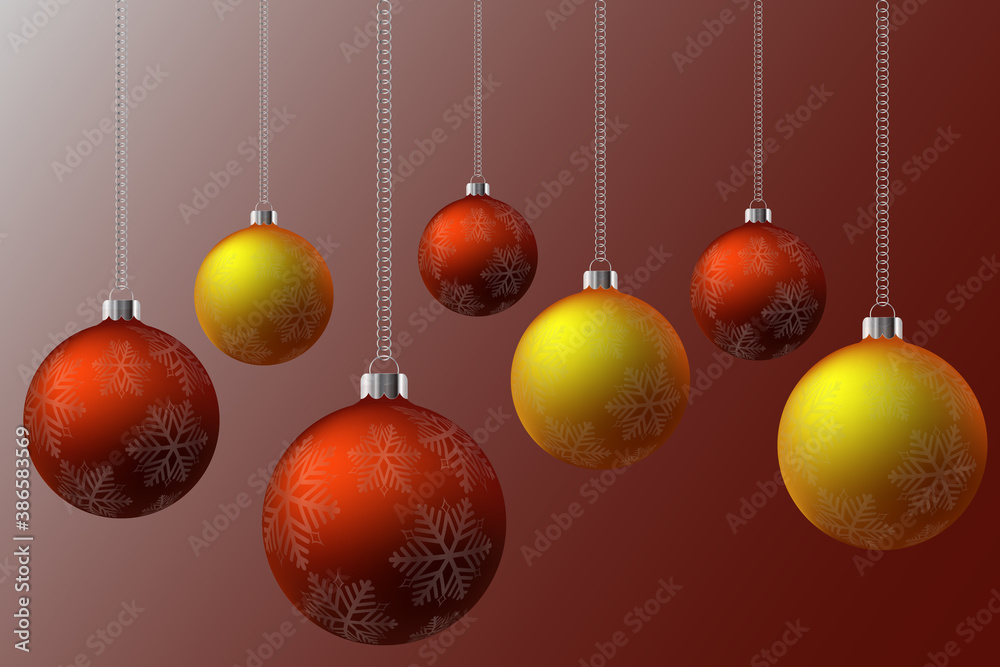 Snowflake Christmas Ornaments With A Red Background - Merry Christmas - vector eps10