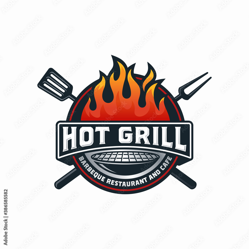 Vecteur Stock Hot Grill Logo Design Vector Template | Adobe Stock