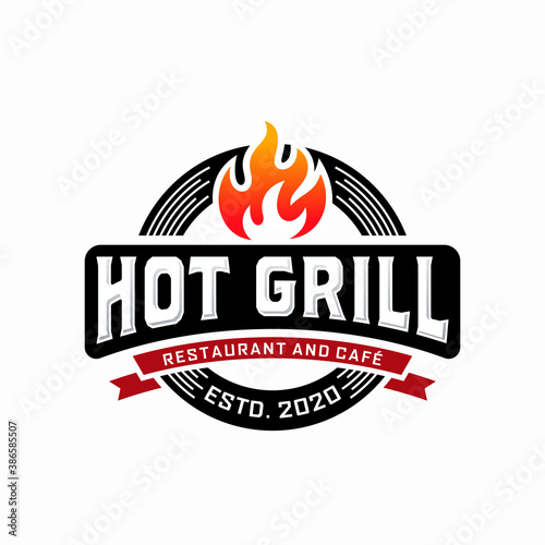 Hot Grill Logo Design Vector Template