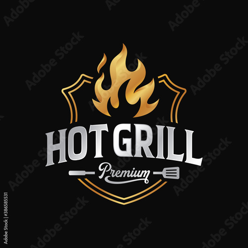 Hot Grill Logo Design Vector Template