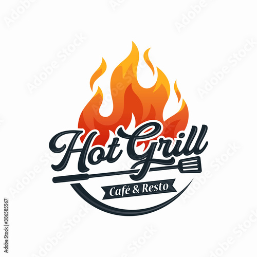 Hot Grill Logo Design Vector Template