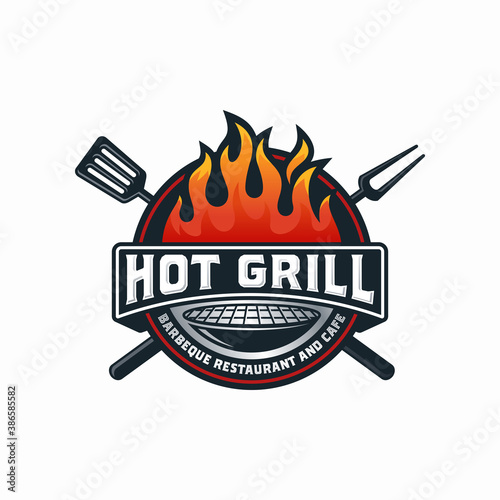 Hot Grill Logo Design Vector Template
