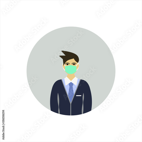 Businessman with medical mask. Businessman in a flat style. Vector illustration.