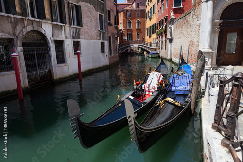 Gandolas at the canal of Venice, Italy