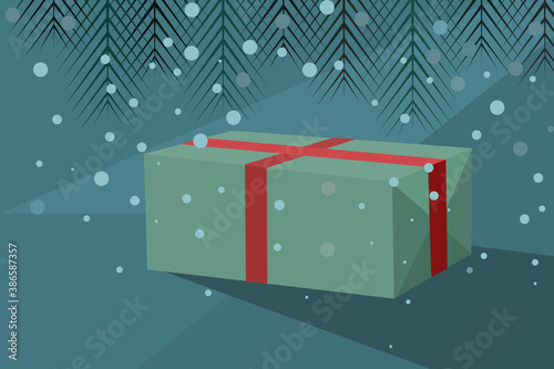 A wrapped Christmas gift on snowy winter background © AJay