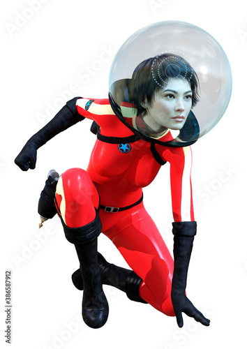 3D Rendering Astronaut Woman on White photo