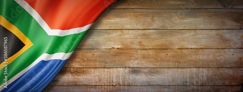 South African flag on vintage wood wall banner