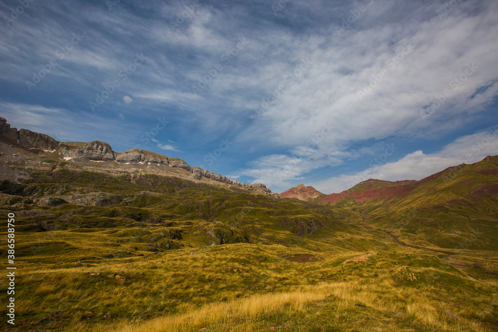 Fototapeta premium Summer mountain landscape near Aguas Tuertas and Ibon De Estanes, Pyrenees, Spain
