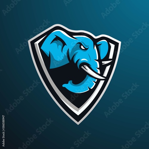 Elephant mascot logo design vector with modern illustration concept style for badge, emblem and t-shirt printing. Elephant head in shield for the esports team