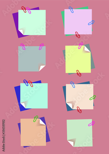 set of colorful notes with paper clips