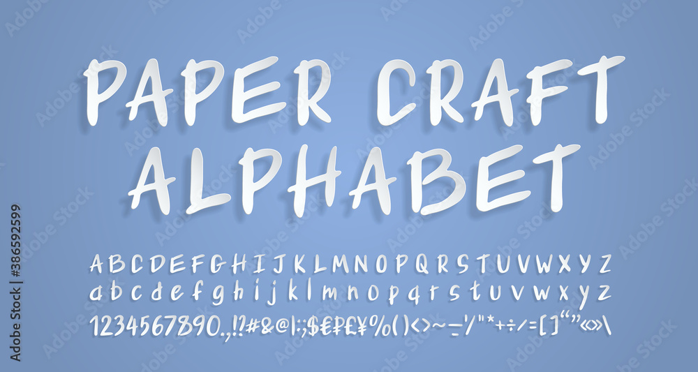 White paper alphabet. Flying 3D font, realistic paper cut out style. Handwritten lettering typeface, uppercase, lowercase, numbers. Vector illustration White paper alphabet. Flying 3D font, realistic paper cut out style. Handwritten lettering typeface, uppercase, lowercase, numbers. Vector illustration
