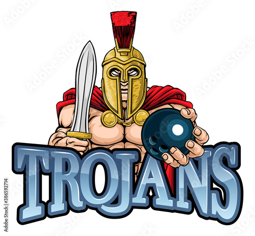 A Spartan or Trojan warrior Bowling sports mascot holding a ball