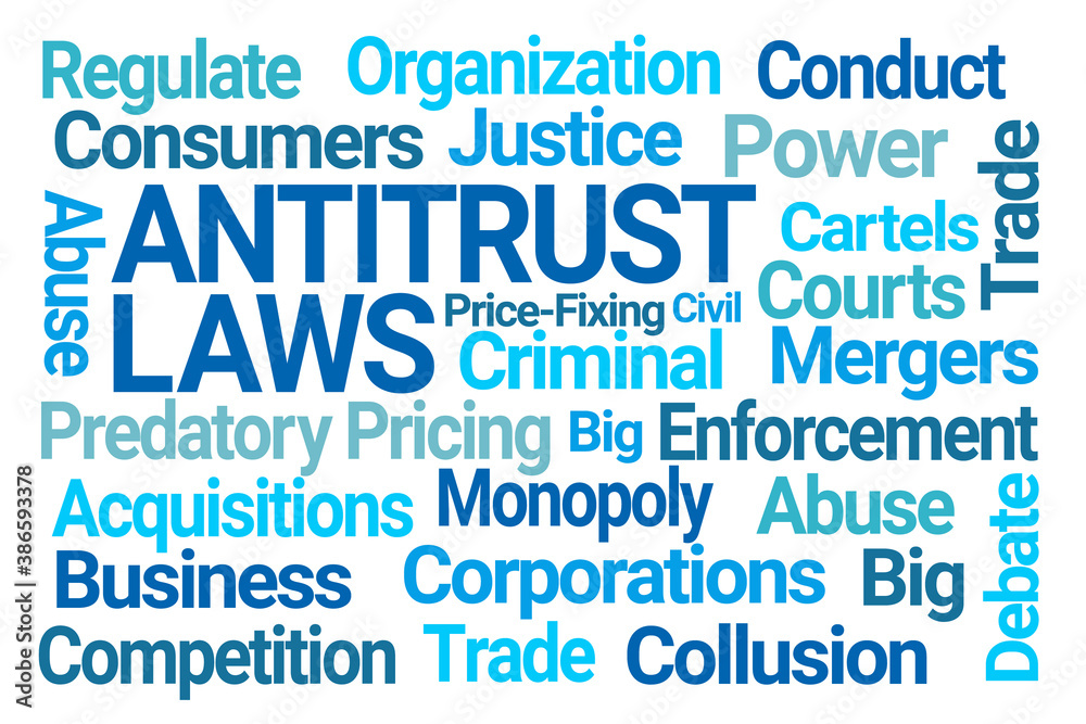 Antitrust Laws Blue Word Cloud on White Background Antitrust Laws Blue Word Cloud on White Background