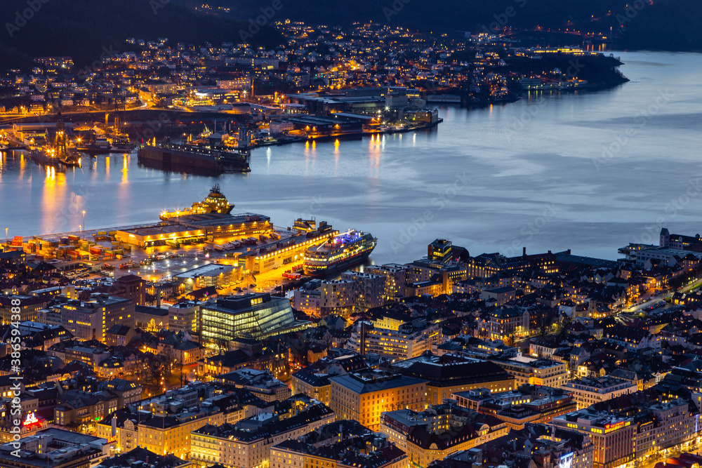 Naklejka premium View of Bergen from Mount Floyen, Norway, Bergen.