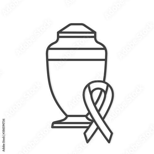 cremation urn with black mourning ribbon icon - vector illustration