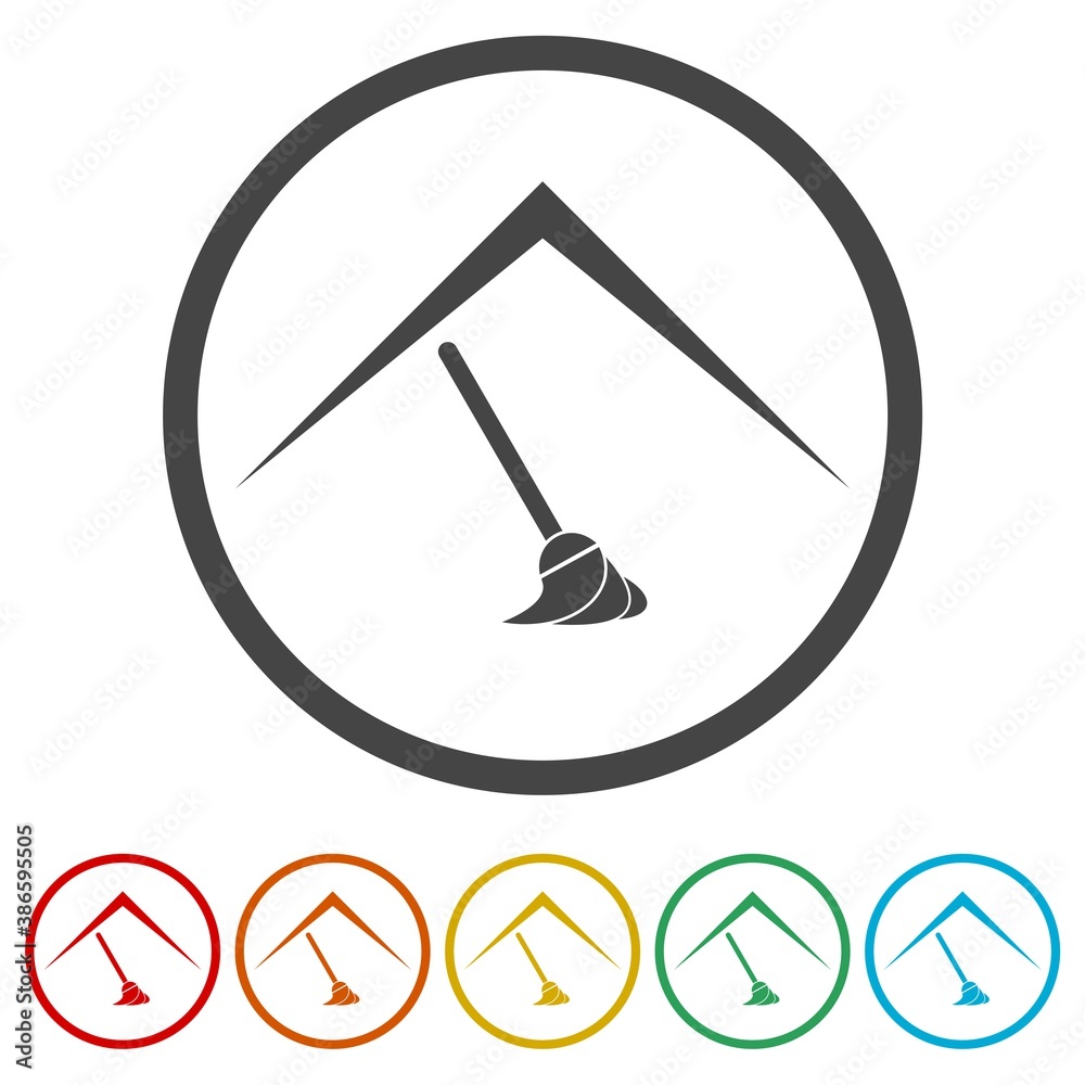 Home cleaning service logo ring icon, color set Home cleaning service logo ring icon, color set