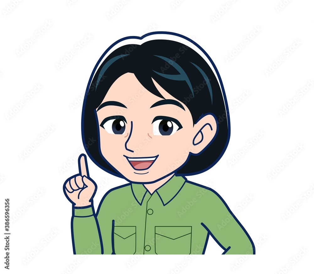 Young woman in green work clothes