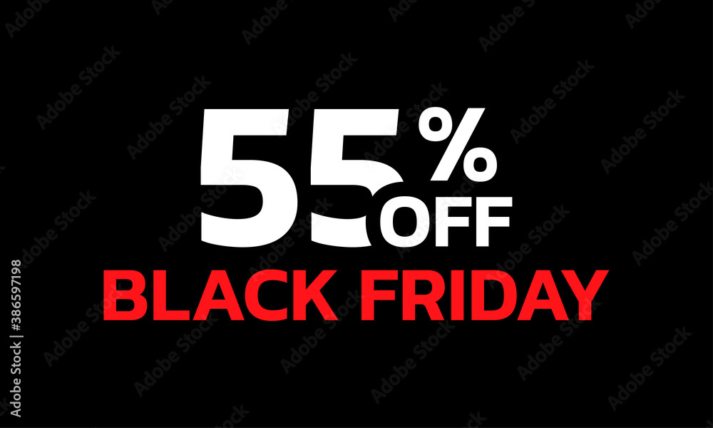 55 percent price off icon or label. Black Friday Sale banner. Discount badge design. Vector illustration.