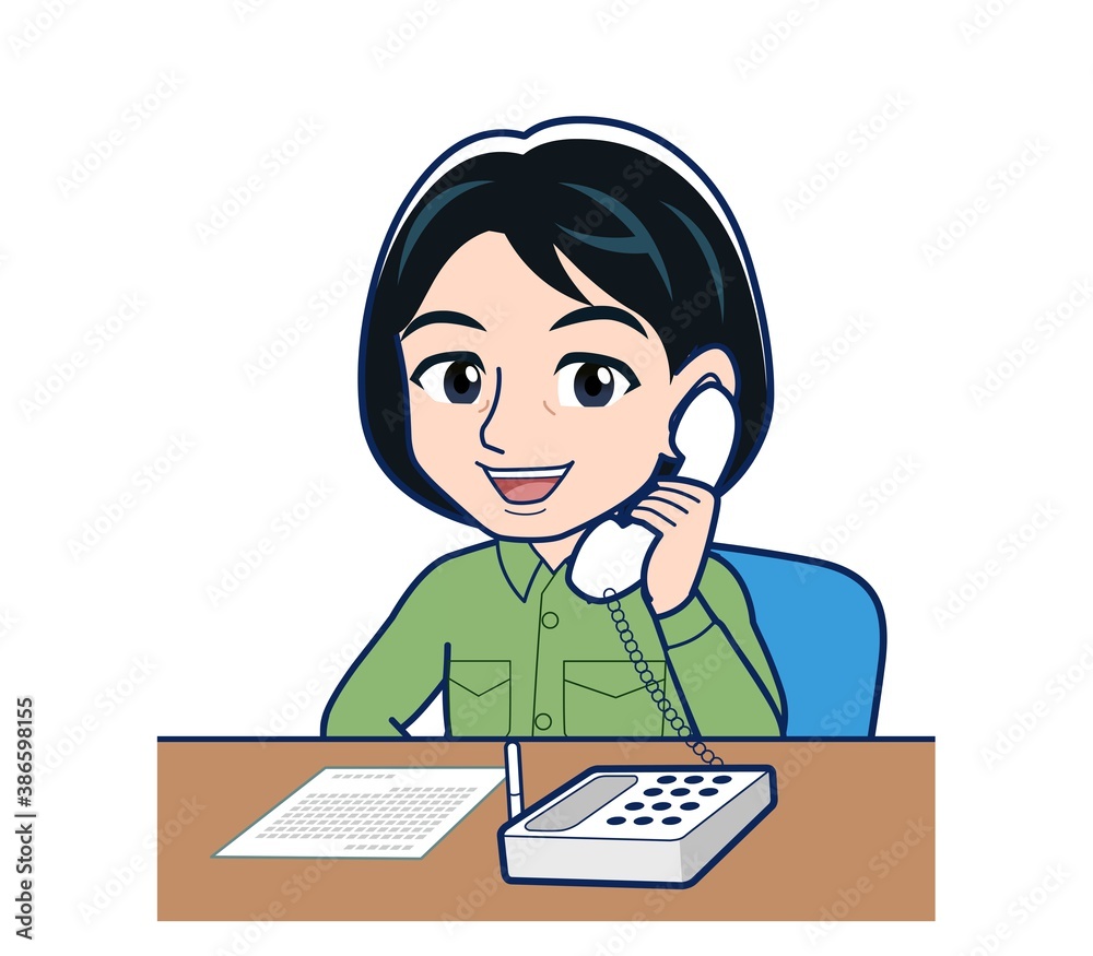 Young woman in green work clothes Young woman in green work clothes