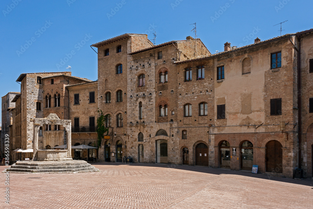 square in the town of San Gimignano during the lockdown for COVID-19
