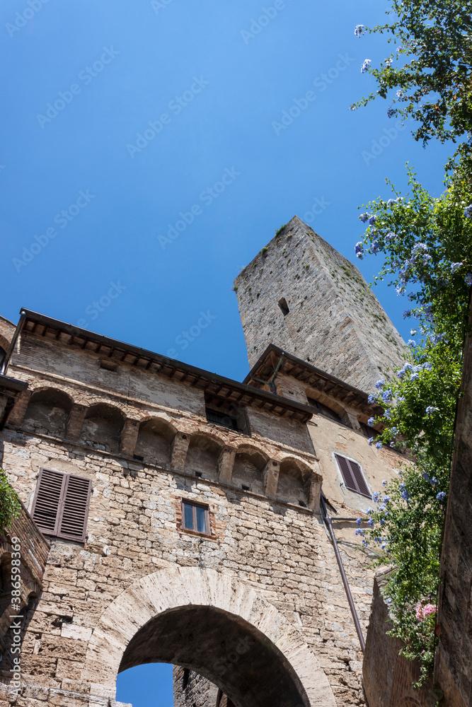 tower in the center of the San Gimignano town  