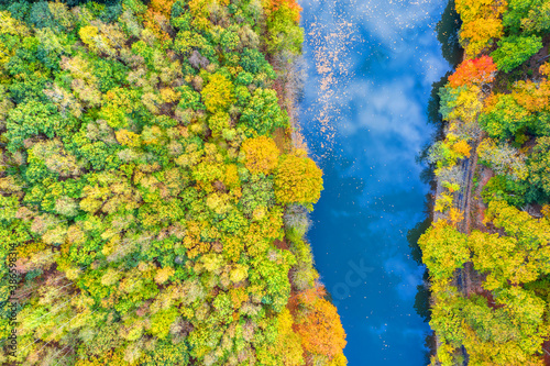 an autumn river from above