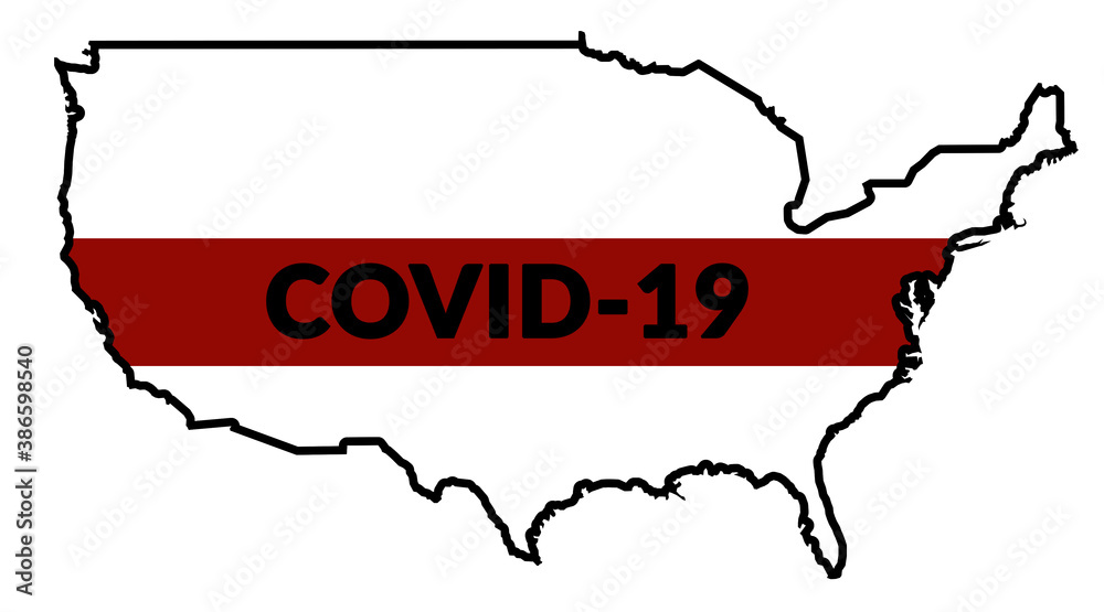 Fototapeta premium COVID-19 over Map contour of Unided States of America (US, USA, SUA)