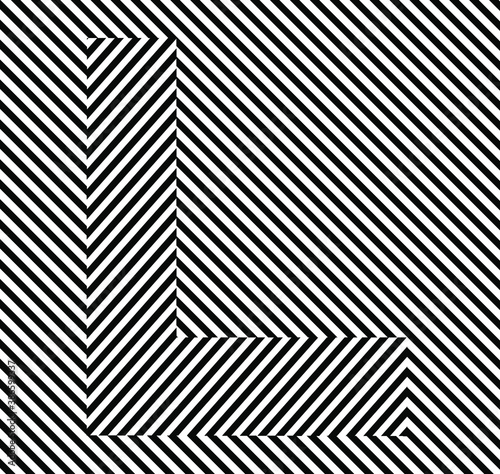 Efecto óptico de la letra L en blanco y negro. Alfabeto de ilusión óptica.