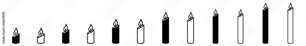 Candle Icon Set | Candles Vector Illustration Set | Candle Birthday Icons Isolated Collection