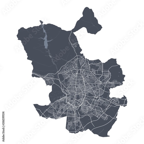 Madrid map. Detailed map of Madrid city poster with streets. Cityscape vector.