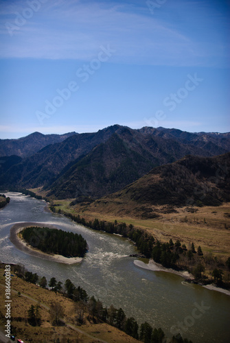 Panorama view of the valley and the river Katun. Part 3