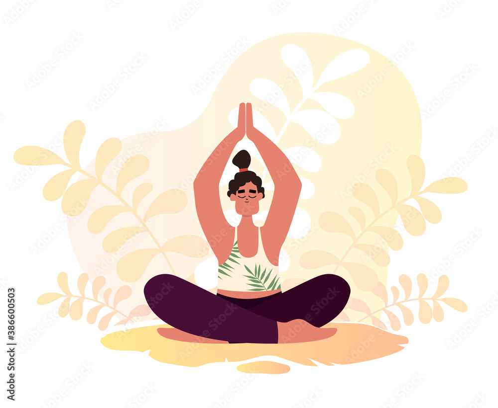 Woman In Lotus Position In Nature In A Flat Style. Girl Relaxes in the Park. Vector stock illustration Woman In Lotus Position In Nature In A Flat Style. Girl Relaxes in the Park. Vector stock illustration