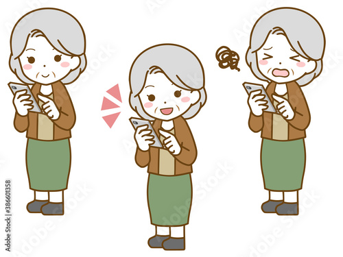 スマホを操作する老年女性