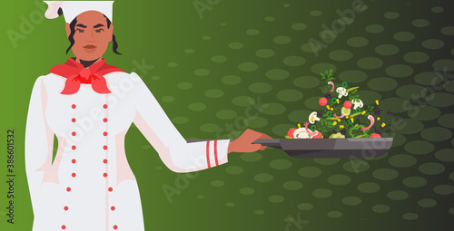chef in uniform preparing fresh salad happy labor day celebration concept horizontal portrait vector illustration