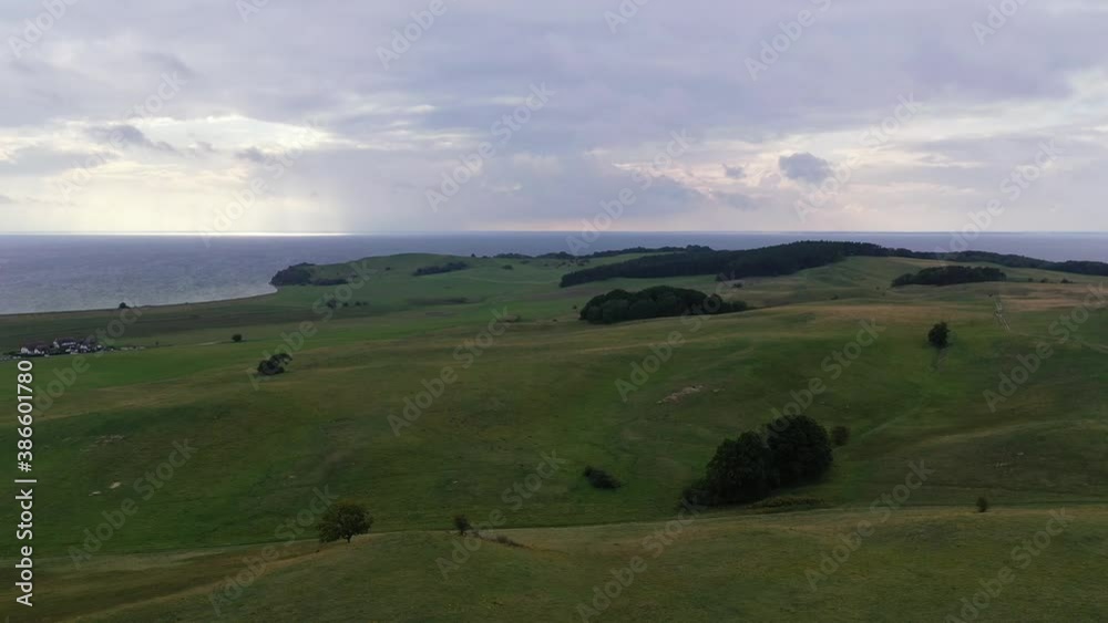 Drone flight over area Moenchgut on Ruegen, Germany Drone flight over area Moenchgut on Ruegen, Germany