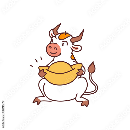 White metal bull with lucky chinese talisman - chinese new year symbol or logo for kids stickers
