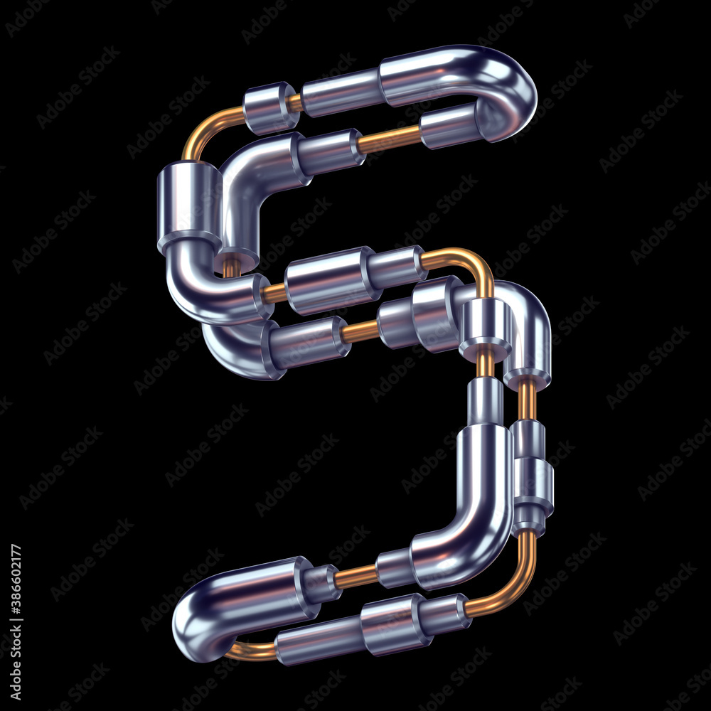 Futuristic metal font. Number 5 Futuristic metal font. Number 5