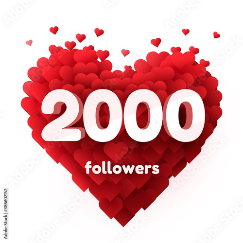 Followers thank you. Red heart for Social Network friends, followers, Web user Thank you celebrate of subscribers or followers and likes.