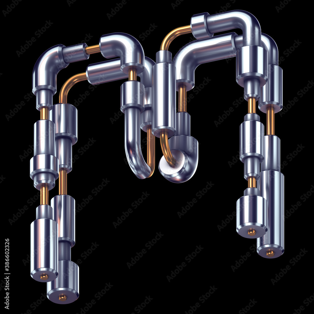Futuristic metal font. Letter M. Futuristic metal font. Letter M.