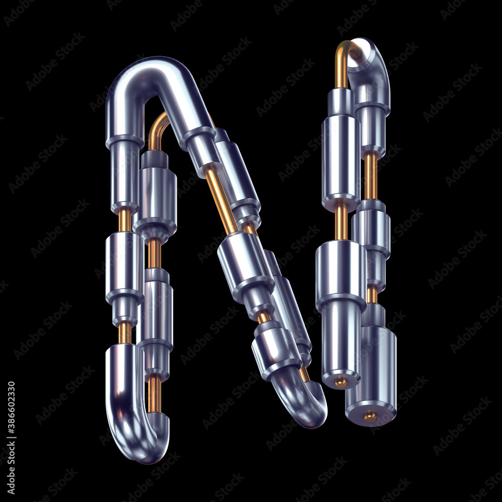 Futuristic metal font. Letter N. Futuristic metal font. Letter N.