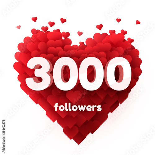Followers thank you. Red heart for Social Network friends, followers, Web user Thank you celebrate of subscribers or followers and likes.