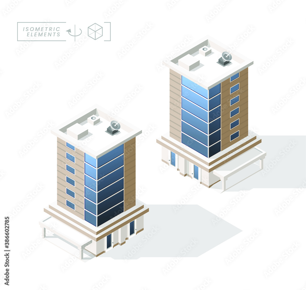 Isometric High Quality City Building with Shadows on Background . Isolated Vector Elements Isometric High Quality City Building with Shadows on Background . Isolated Vector Elements