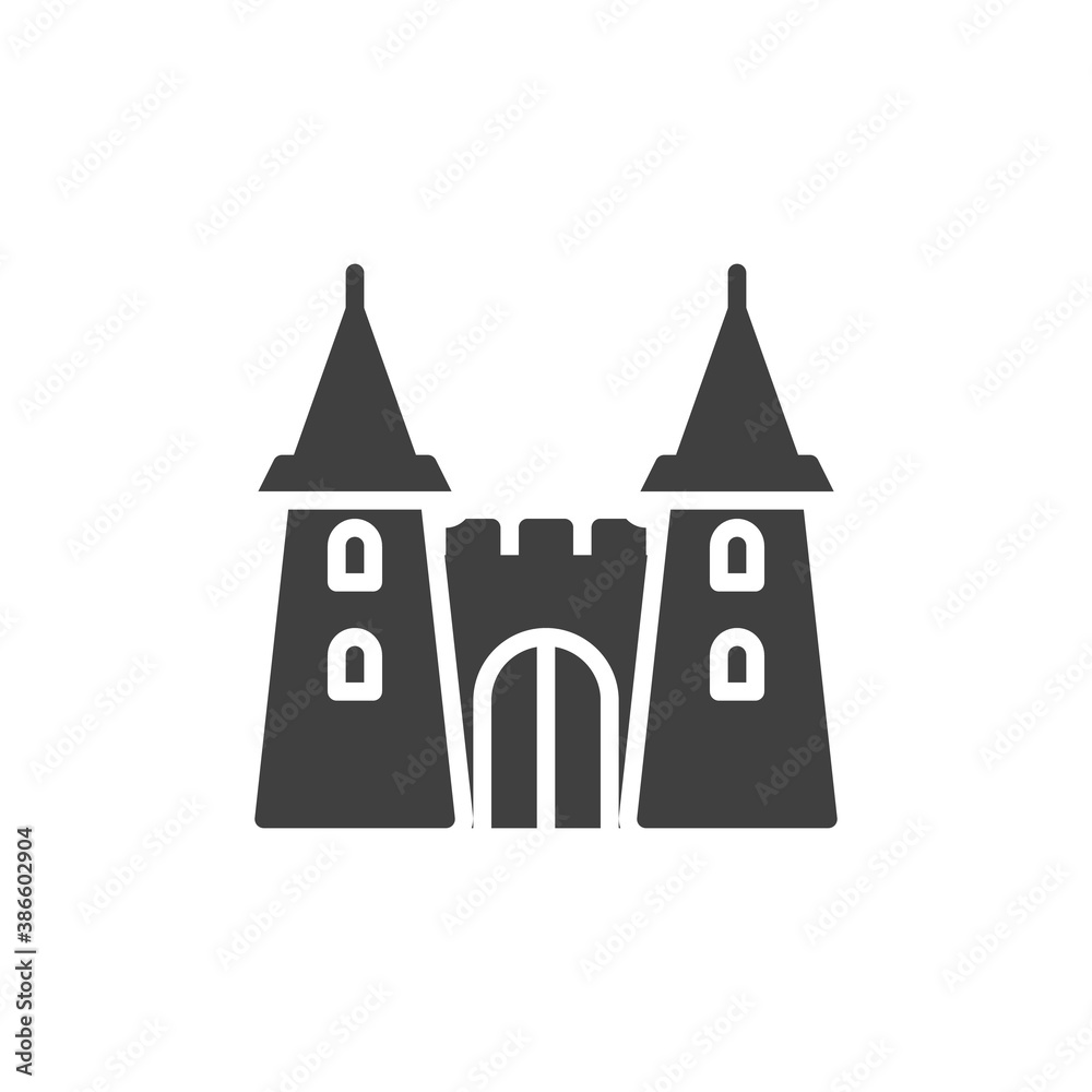 Medieval castle vector icon. filled flat sign for mobile concept and web design. Fairy tale castle glyph icon. Symbol, logo illustration. Vector graphics
