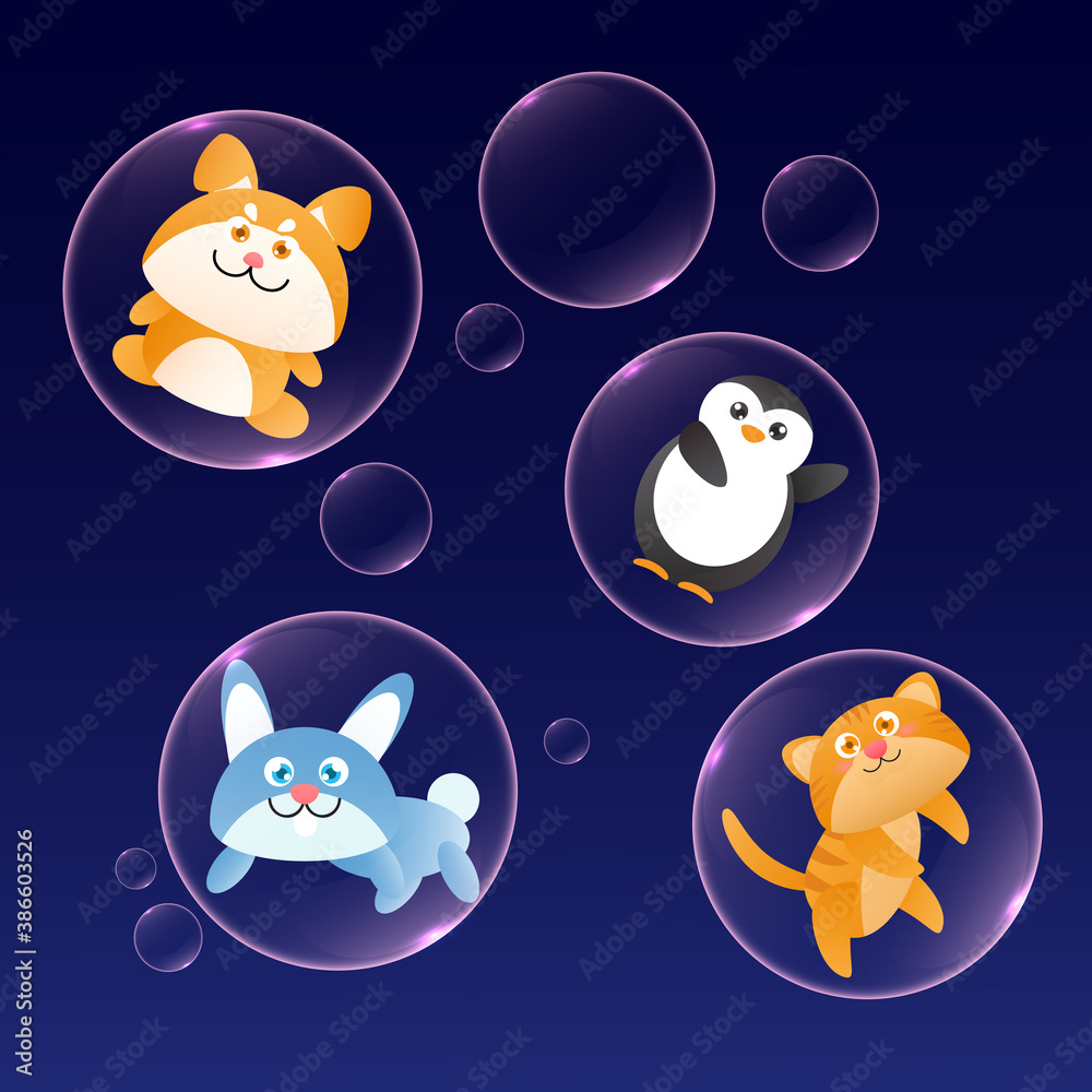 Naklejka premium Set animal with bubble, cute cartoon character