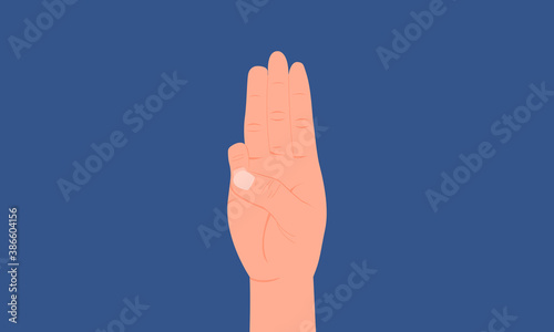 Graphic illustration about Three fingers salute on a blue background, Symbol of Defiance, Democracy, Protest. Flat design